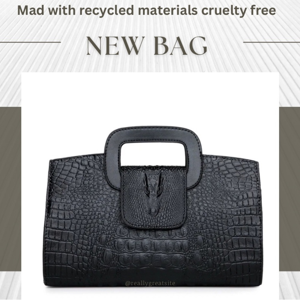 Elegant Black Crocodile-Embossed Handbag cruelty free